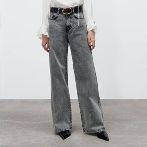 ZARA Acid Wash Charcoal Gray Wide Leg Retro Mom Jeans